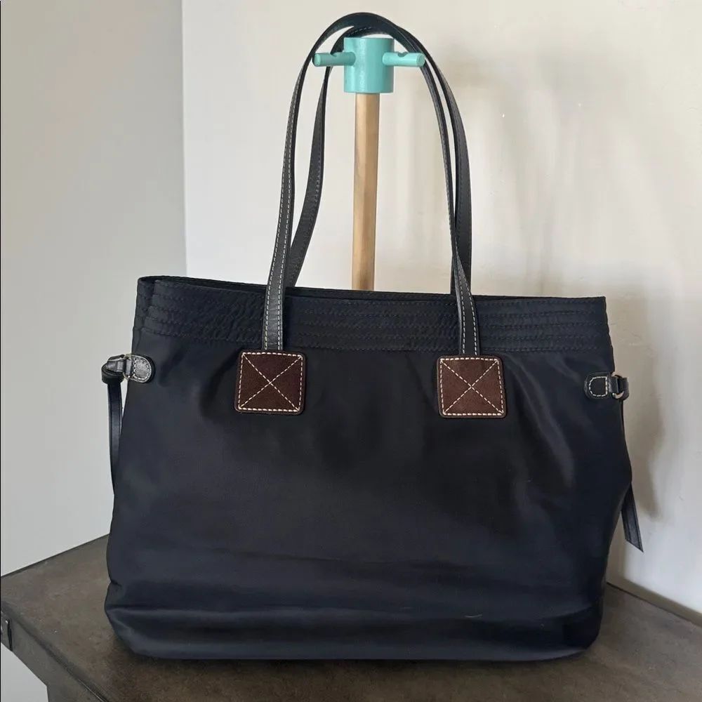 DOONEY & BOURKE Handbag Purse Black Leather Nylon Shoulder Bag Casual Tote GUC - Picture 2 of 14